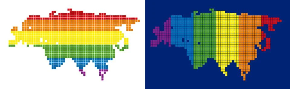 Spectrum Pixel Dotted Eurasia Map Stock Illustration
