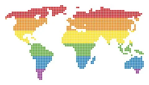 Spectrum Pixel LGBT World Map Stock Illustration