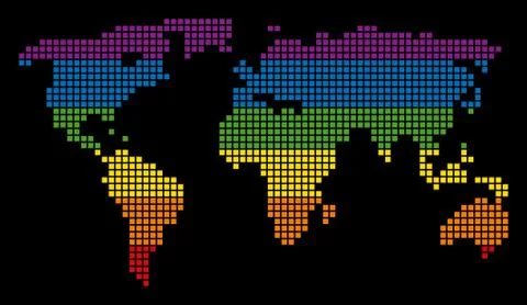 Spectrum Pixel LGBT World Map Stock Illustration
