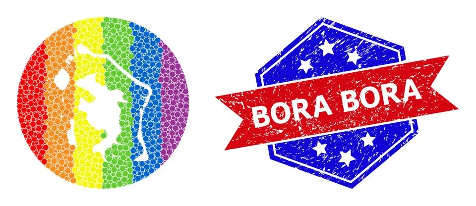Spectrum Pixel Map of Bora-Bora Mosaic with Subtracted Space for LGBTQ and Stock Illustration