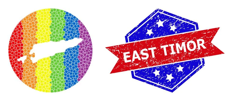 Spectrum Pixel Map of East Timor Collage with Empty Space for LGBTQ and Distress Stock Illustration