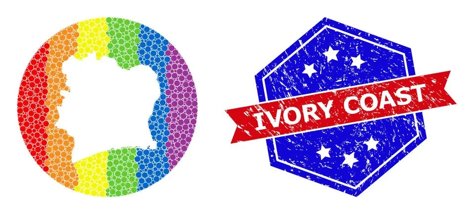 Spectrum Pixel Map of Ivory Coast Collage with Subtracted Space for LGBT and Stock Illustration