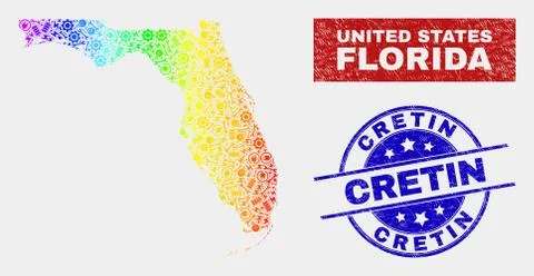 Spectrum Service Florida State Map and Grunge Cretin Stamp Seals Stock Illustration