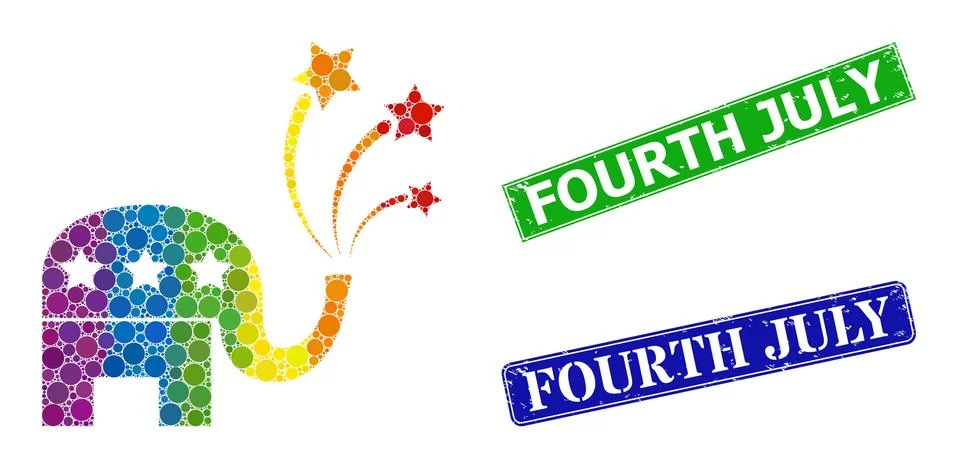 Spectrum vibrant gradient circle collage american elephant fireworks, and Fou Stock Illustration