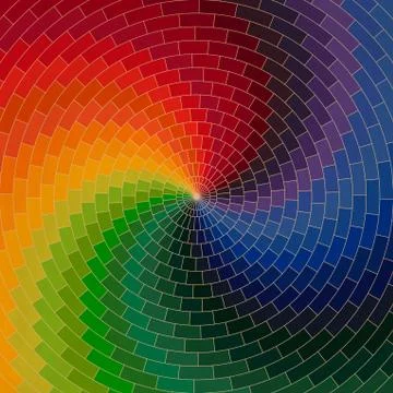Spectrum wheel made of bricks. rainbow color spectrum grunge background. squa Stock Illustration