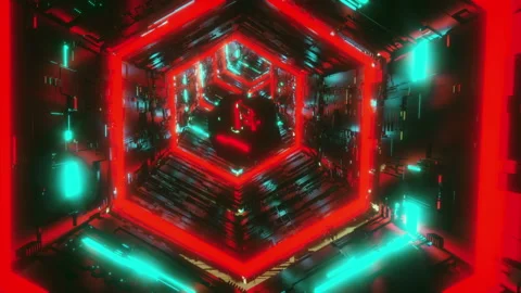 A specular gem flying through the hexagon tunnel of colorful contrast green and Stock Footage 137548988