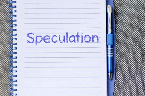 Speculation write on notebook Stock Photos