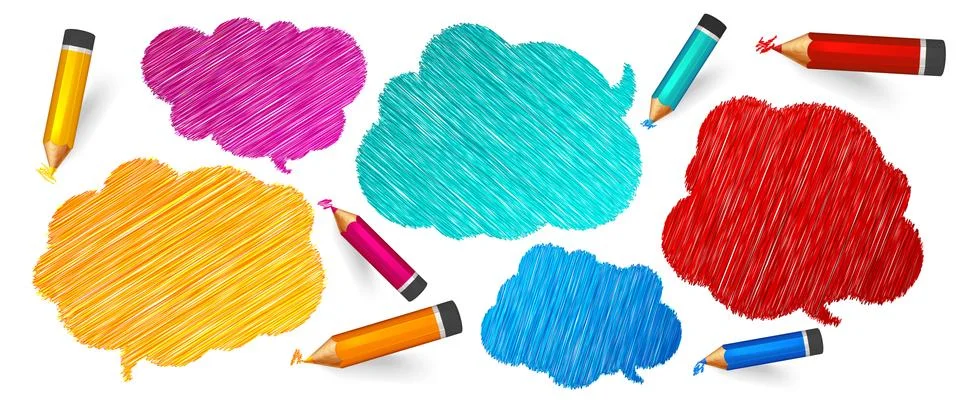Speech and thought bubbles drawn to pencils Stock Illustration