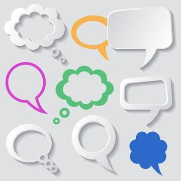 Speech and thought bubbles with shadows grey background Stock-Illustration