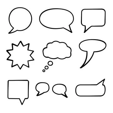Speech And Thought Bubbles Vector Icon Set On White Background Stock Illustration