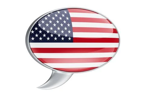 Speech balloon with American flag, 3D rendering Stock Illustration