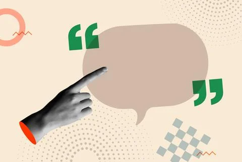 Speech balloon empty space and human hand in retro collage vector Stock Illustration