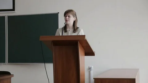 Speech behind the podium Stock Footage 72921129