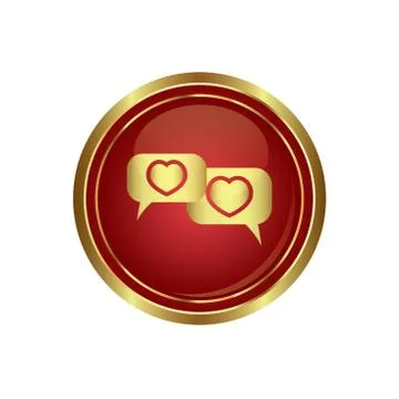 Speech bub with hearts on red with gold Stock Illustration
