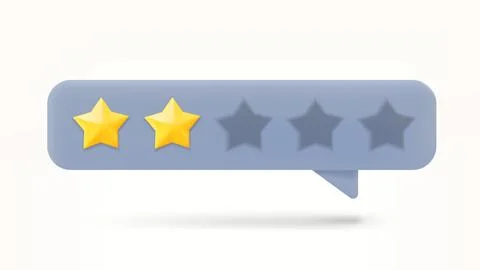 Speech bubble with 2 golden rating stars. Feedback concept. 3d vector illus.. Stock Illustration