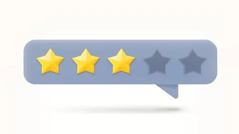 Speech bubble with 3 golden rating stars. Feedback concept. 3d vector illus.. Stock Illustration