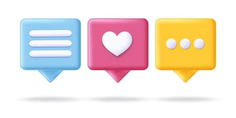 Speech bubble 3d icon message concept. Realistic speech bubble with dots for Stock Illustration