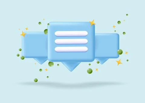 Speech bubble 3d icon message concept. Realistic speech bubble with dots for Stock Illustration