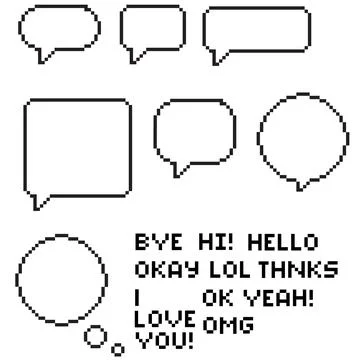 Speech bubble 8-bit pixel art on white background. pixel speech bubble sign. Stock Illustration