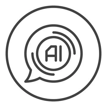 Speech Bubble with AI vector Artificial Intelligence thin line round icon o.. Stock Illustration