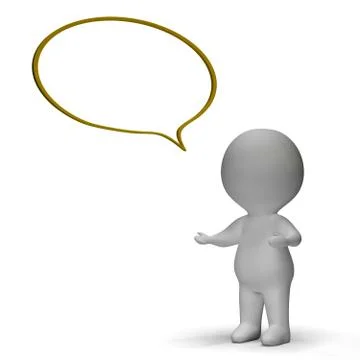 Speech bubble and 3d character meaning speaking or announcement Stock Illustration