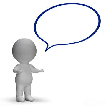 Speech bubble and 3d character means speaking or announcement Stock Illustration