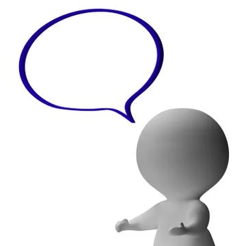 Speech bubble and 3d character shows speaking or announcement Stock Illustration