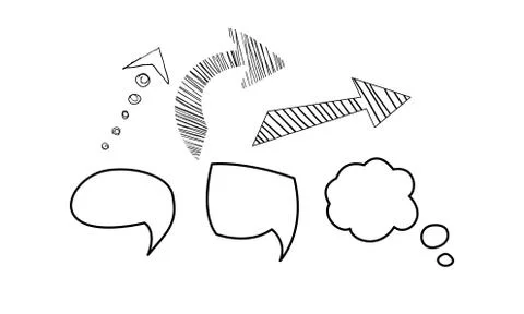 Speech bubble and arrows set, hand drawn elements vector Illustration on a white Stock Illustration