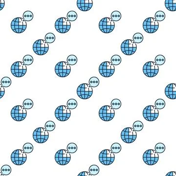 Speech Bubble and Earth Globe vector blue seamless pattern 스톡 일러스트