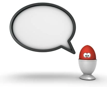 Speech bubble and funny easter egg with eyes in cup - 3d rendering Illustrazione stock