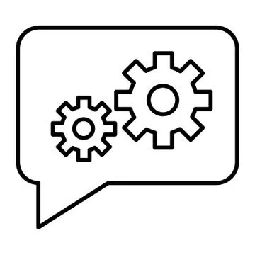 Speech bubble and gear thin line icon. Technical message vector illustration Stock Illustration