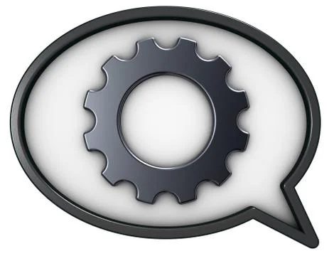 Speech bubble and gear wheel on white background - 3d rendering Stock Illustration