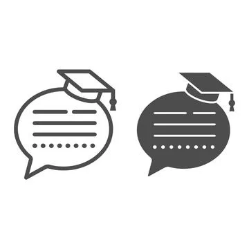 Speech bubble and graduation cap line and solid icon, education concept Stock Illustration