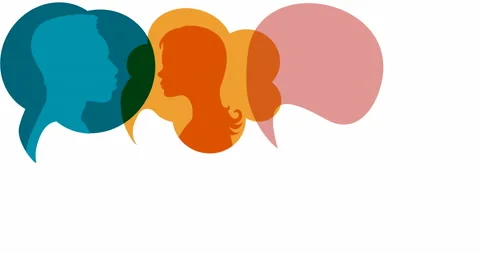 Speech bubble animation. Communication discussion between group diverse people Stock Footage 148828837