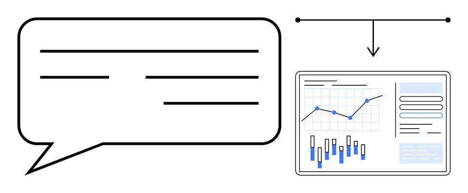 Speech Bubble with Arrow Pointing to Analytics Dashboard with Graphs and Char イラスト素材