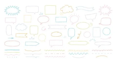 Speech bubble, arrows and underlined strokes crayon outline pastel color Stock Illustration