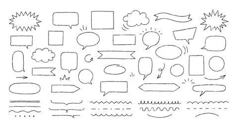 Speech bubble, arrows and underlined strokes black crayon outline collection Stock Illustration