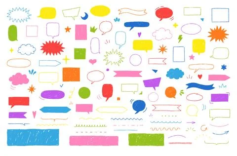 Speech bubble, arrows and underlined and brace strokes crayon colorful Stock Illustration
