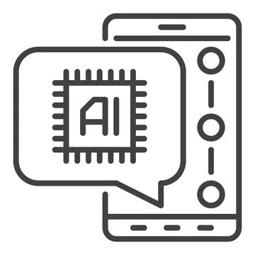 Speech Bubble with Artificial Intelligence on Smartphone vector AI icon or .. Stock Illustration