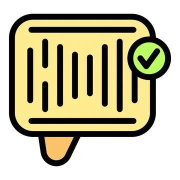 Speech bubble with bar code and check mark icon Stock-Illustration