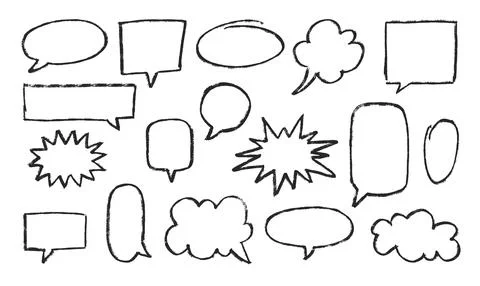 Speech bubble black chalk outline blanks vector set, dialogue cloud shapes 스톡 일러스트