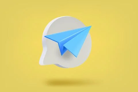 Speech bubble with blue airplane. Send message concept. 3d vector illustratio Stock Illustration
