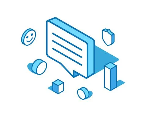 Speech bubble blue line isometric illustration. Review, feedback, comment 3D Illustrazione stock