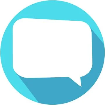 Speech bubble blue vector icon with long shadow. Flat design style Stock Illustration