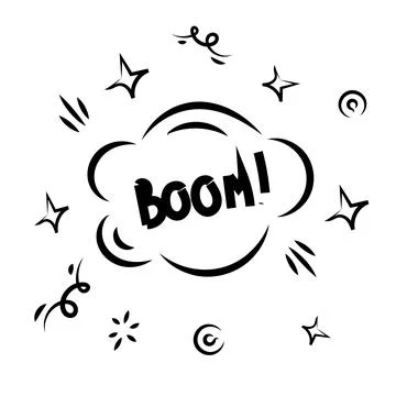 Speech Bubble Boom. Cartoon speech bubble sketch, doodle style with text Boom. Stock-Illustration