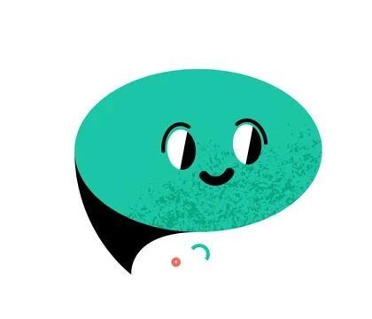 Speech bubble character with friendly smile. Turquoise cute cartoon vector .. Stock Illustration