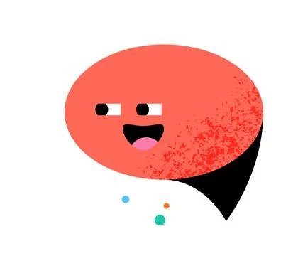 Speech bubble character looking aside. Red cute textured vector cartoon ico.. Stock Illustration