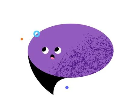 Speech bubble character looking up surprised. Purple cute cartoon vector ic.. Stock Illustration