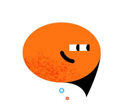 Speech bubble character smiling. Orange cute cartoon vector icon with textu.. Stock Illustration