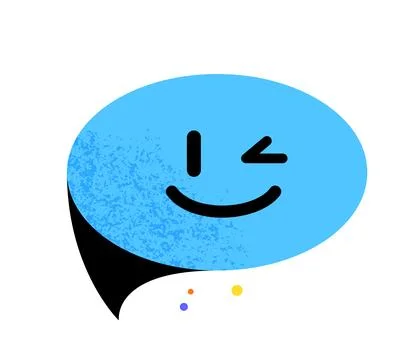 Speech bubble character winking. Blue cute cartoon vector illustration with.. Stock Illustration